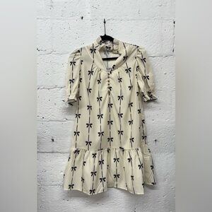 Charming Cream and Black Bow Dress with Pockets